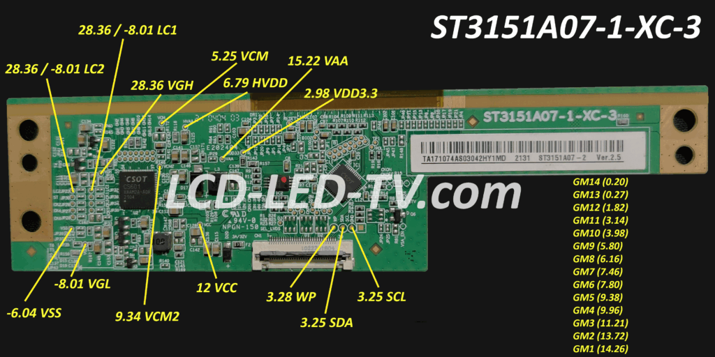 ST3151A07-1-XC-3 T-con Board boost Voltage and Signal Details / Data sheet PDF.